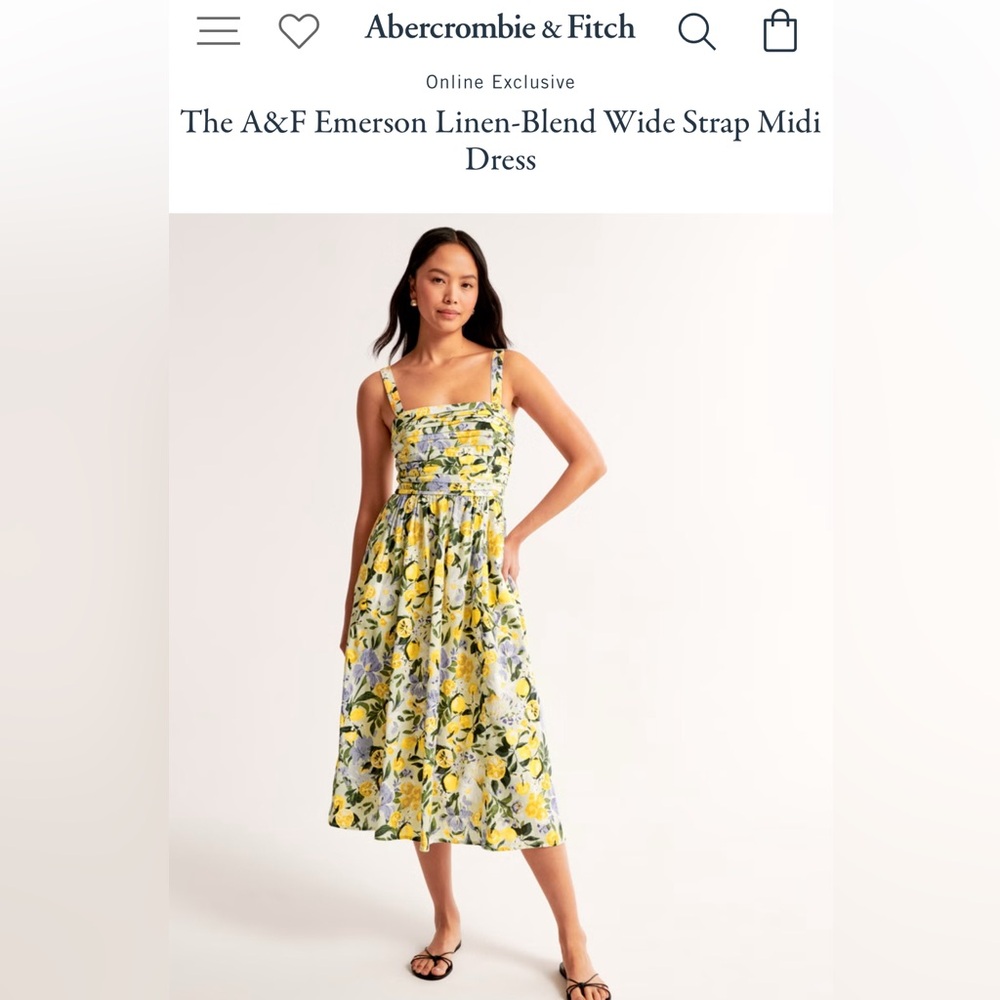 Abercrombie & Fitch Emerson Linen-Blend Wide Strap Midi Dress